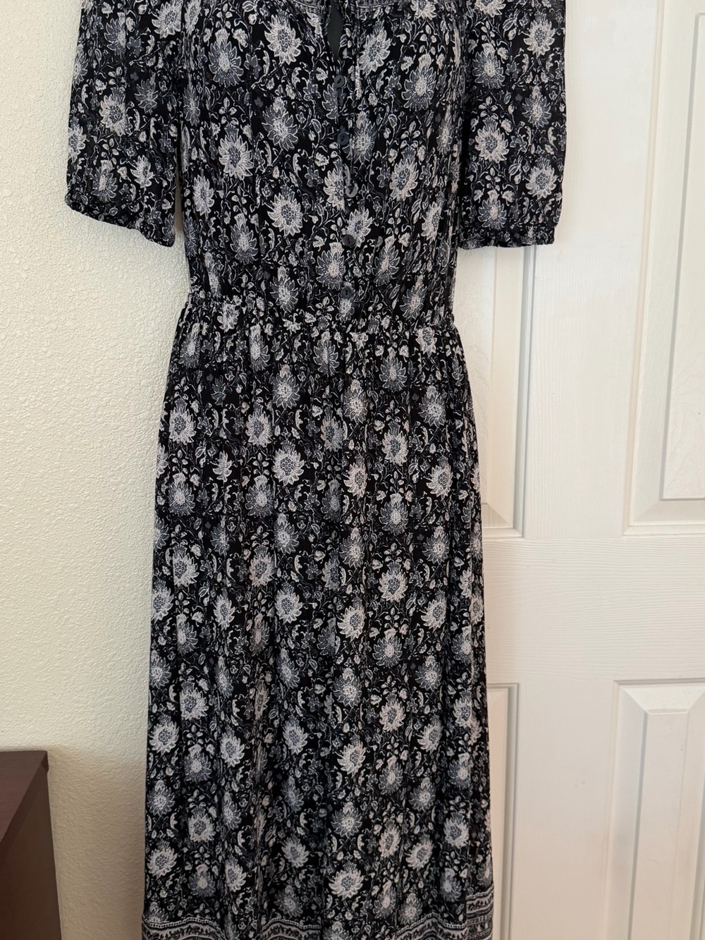 Lucky Brand Black and White Floral Midi Dress